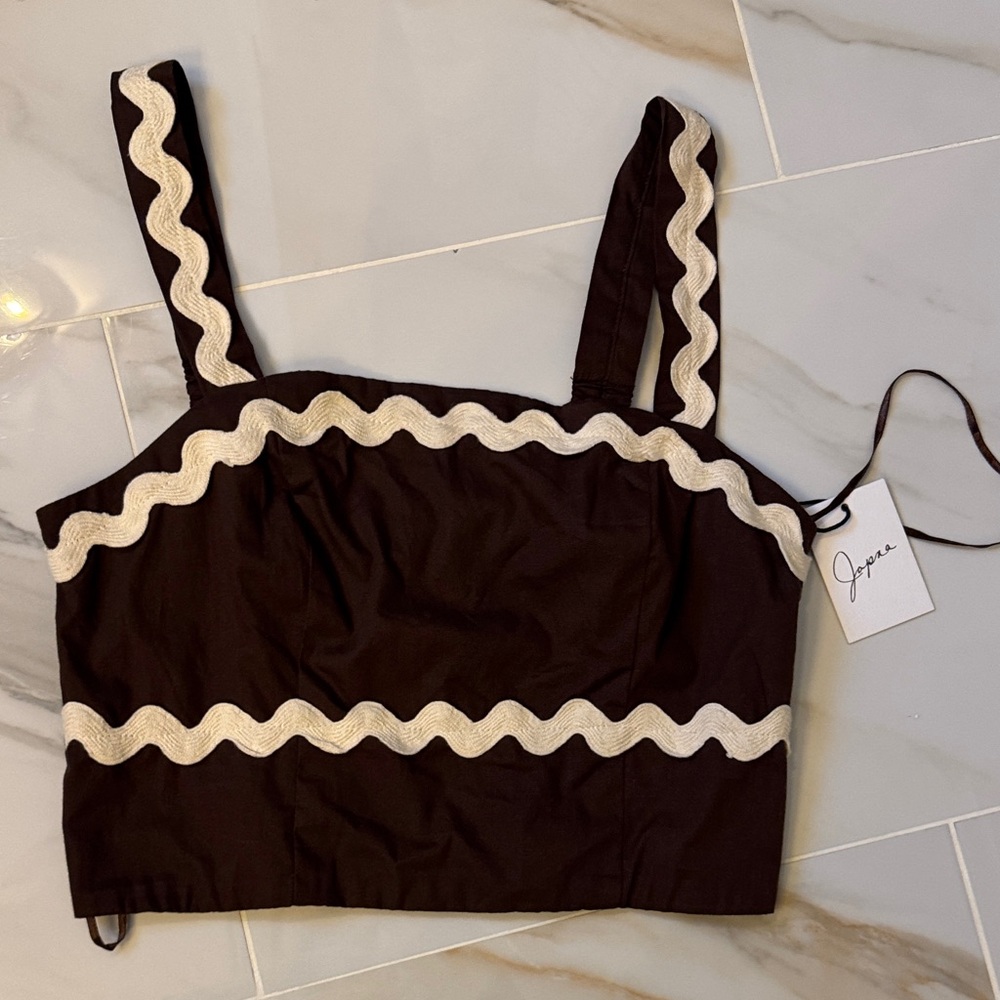 Japna Black Crop Top with White Wavy Trim